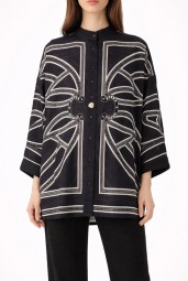 Siyah Desenli Oversize Tunik Gömlek