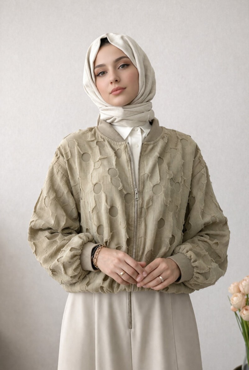 Vizon Dokulu Bomber Ceket